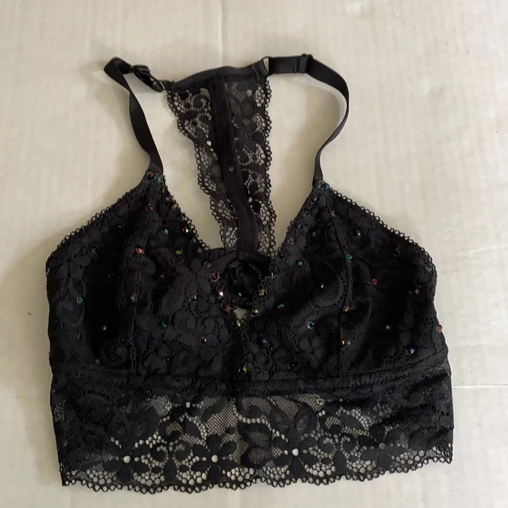 Black dance costume top bralette black lace racer back adjustable strap XS